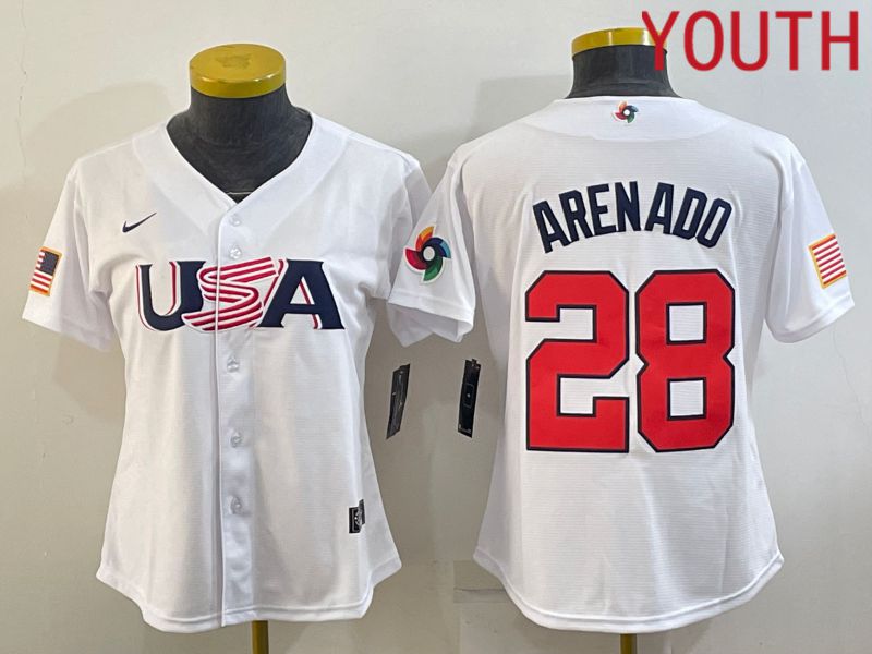 Youth 2023 World Cub USA #28 Arenado White MLB Jersey8->youth mlb jersey->Youth Jersey
